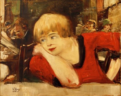 In the Café. Woman in Red by Lesser Ury